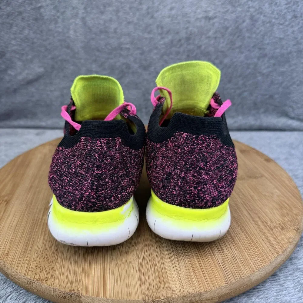 Nike Free RN Flyknit Shoes Boys Size 7Y Pink Volt Running Sneakers 834363-600